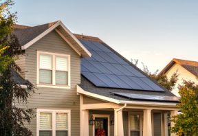 photovoltaic panels solar on the roof of a residential house