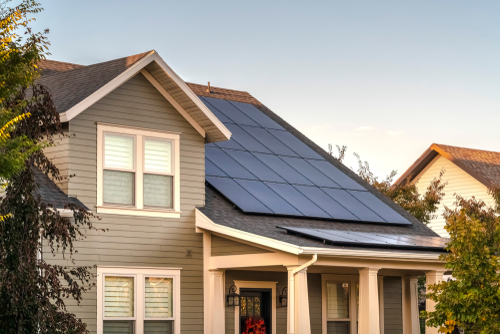 photovoltaic panels solar on the roof of a residential house